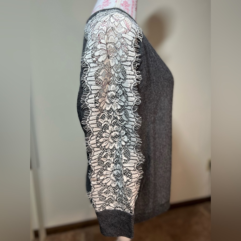 J. Crew Crewneck Lace Sweater Gray Wool Blend S - Picture 3 of 7